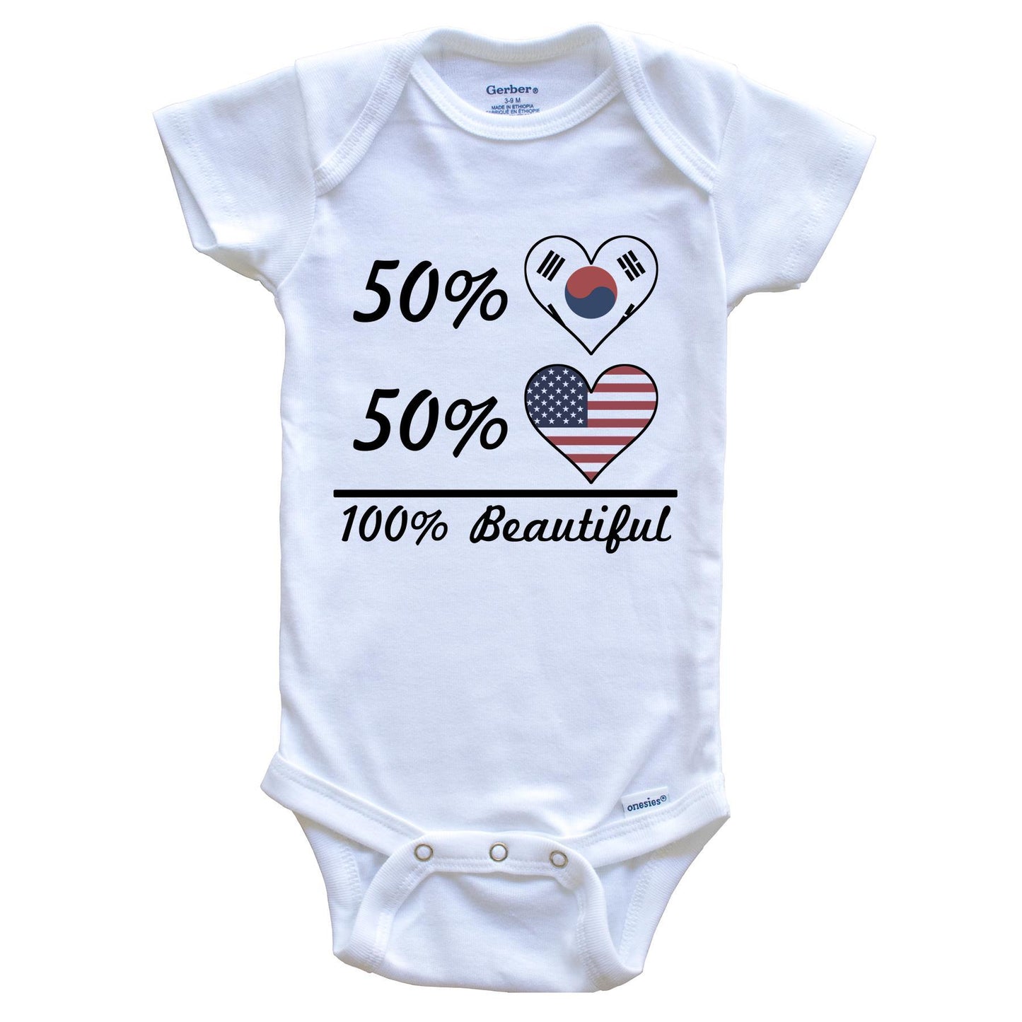 50% Korean 50% American 100% Beautiful South Korea Flag Heart Baby Onesie