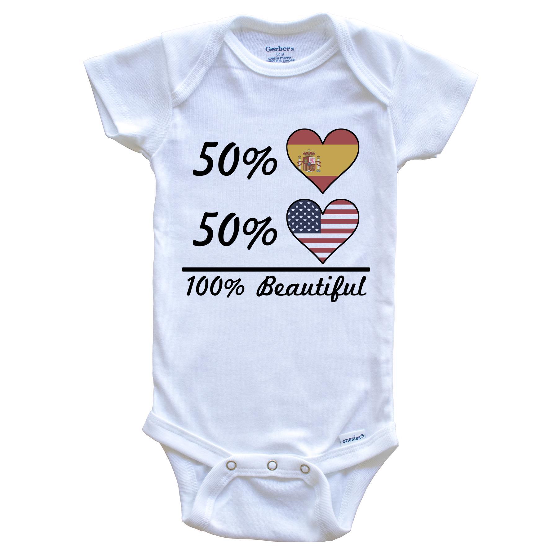 50% Spanish 50% American 100% Beautiful Spain Flag Heart Baby Onesie