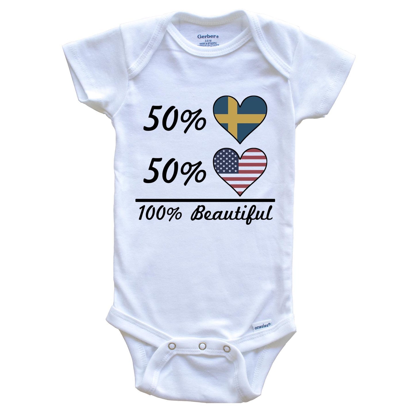 50% Swedish 50% American 100% Beautiful Sweden Flag Heart Baby Onesie