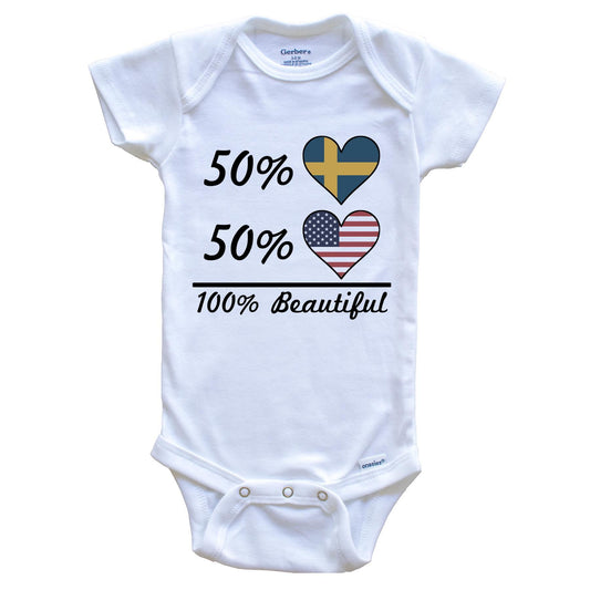 50% Swedish 50% American 100% Beautiful Sweden Flag Heart Baby Onesie