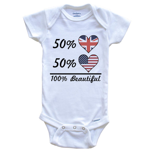 50% British 50% American 100% Beautiful United Kingdom Flag Heart Baby Onesie