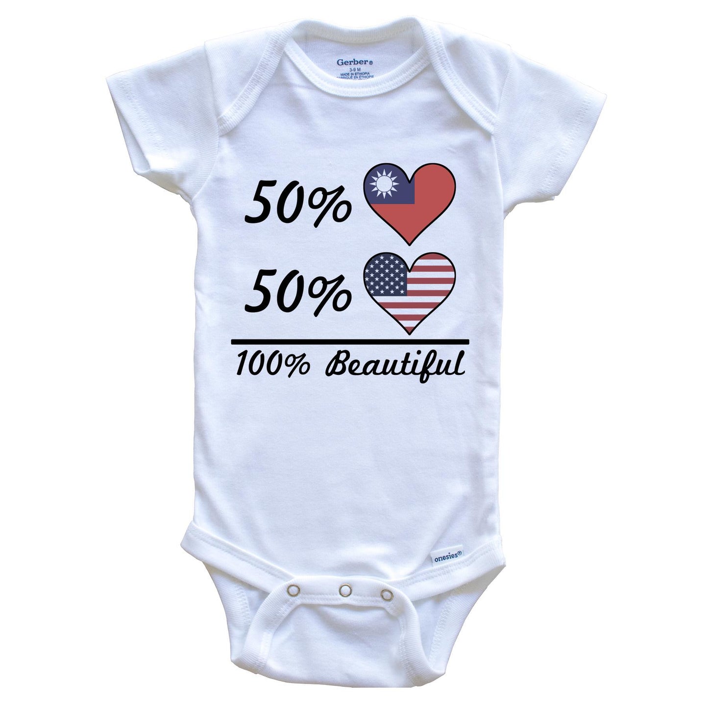 50% Taiwanese 50% American 100% Beautiful Taiwan Flag Heart Baby Onesie