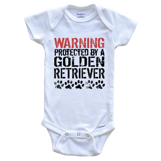 Warning Protected By A Golden Retriever Baby Onesie