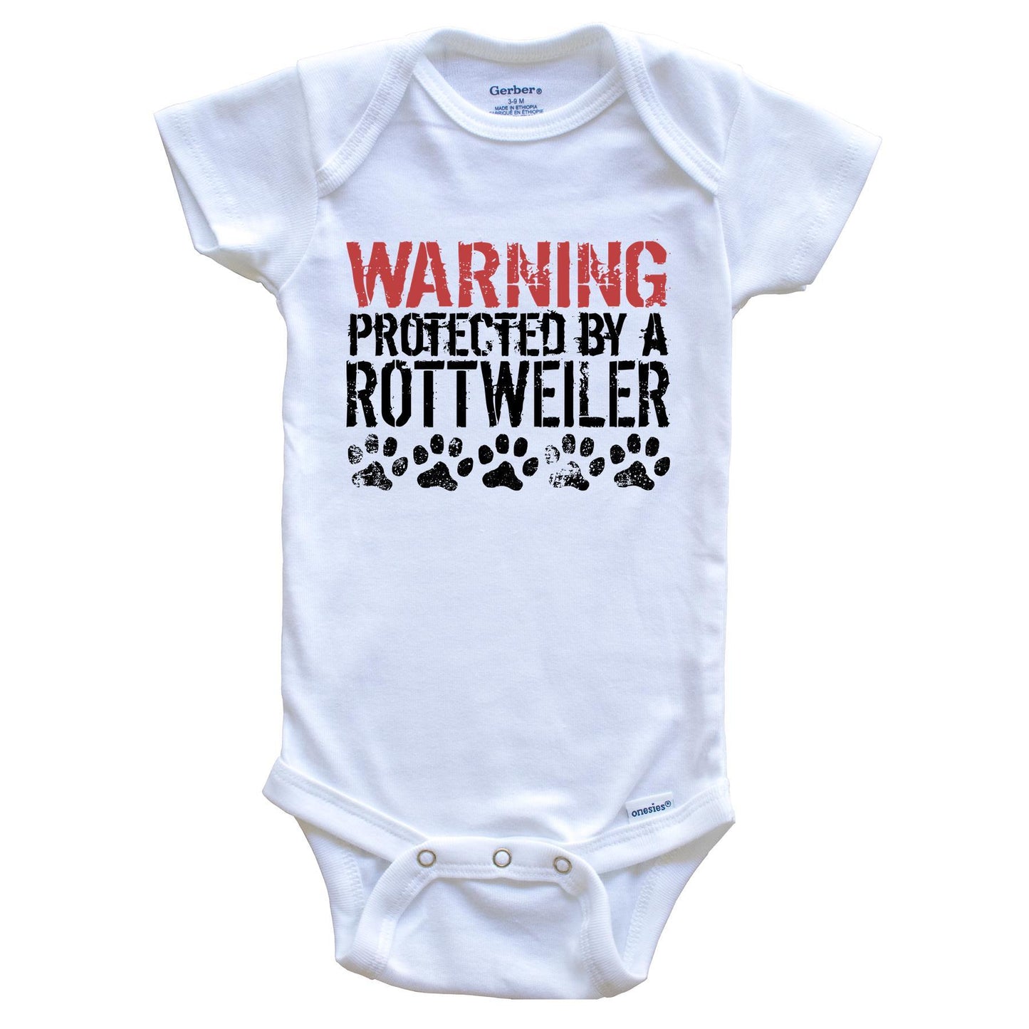 Warning Protected By A Rottweiler Baby Onesie
