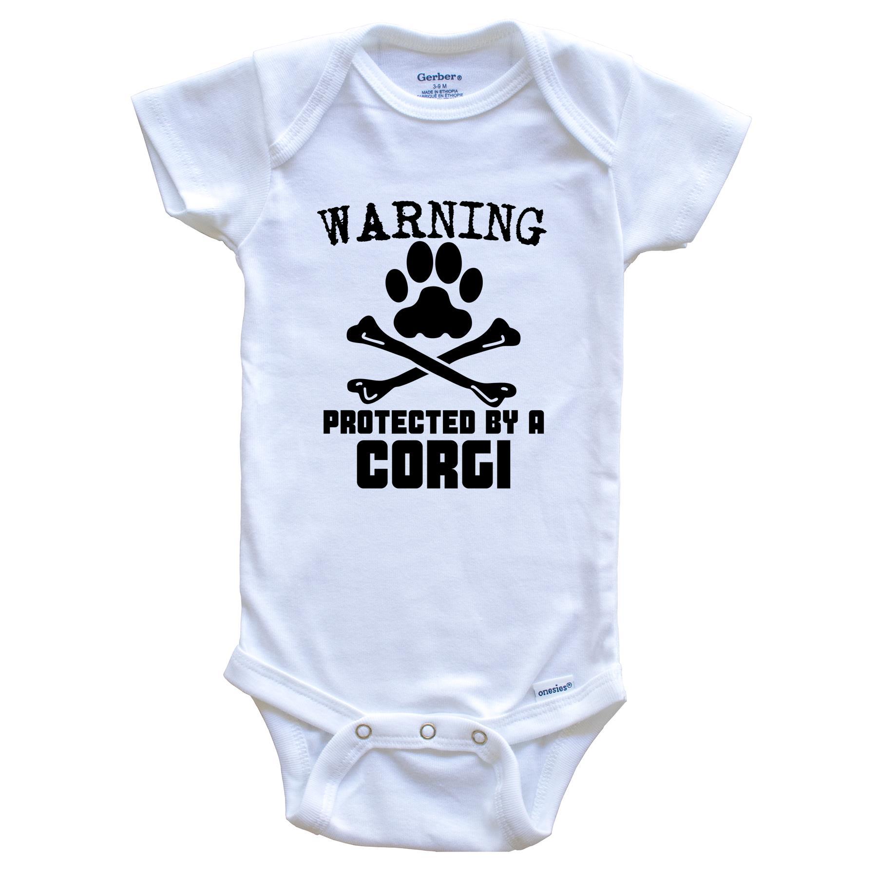 Warning Protected By A Corgi Funny Baby Onesie