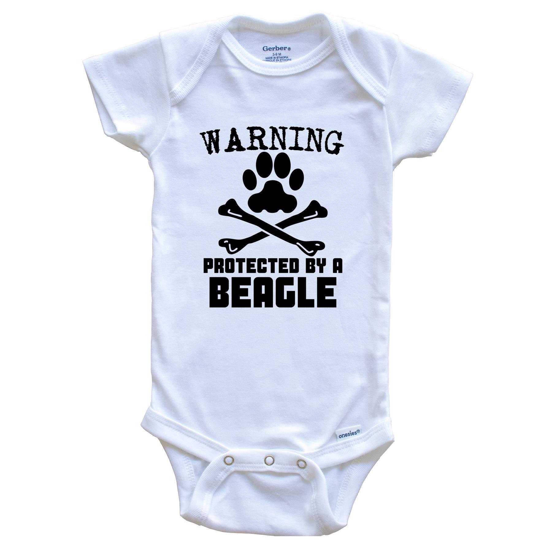 Warning Protected By A Beagle Funny Baby Onesie