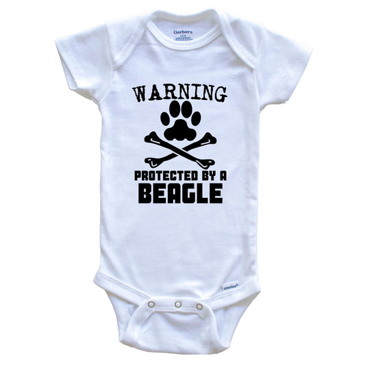 Warning Protected By A Beagle Funny Baby Onesie