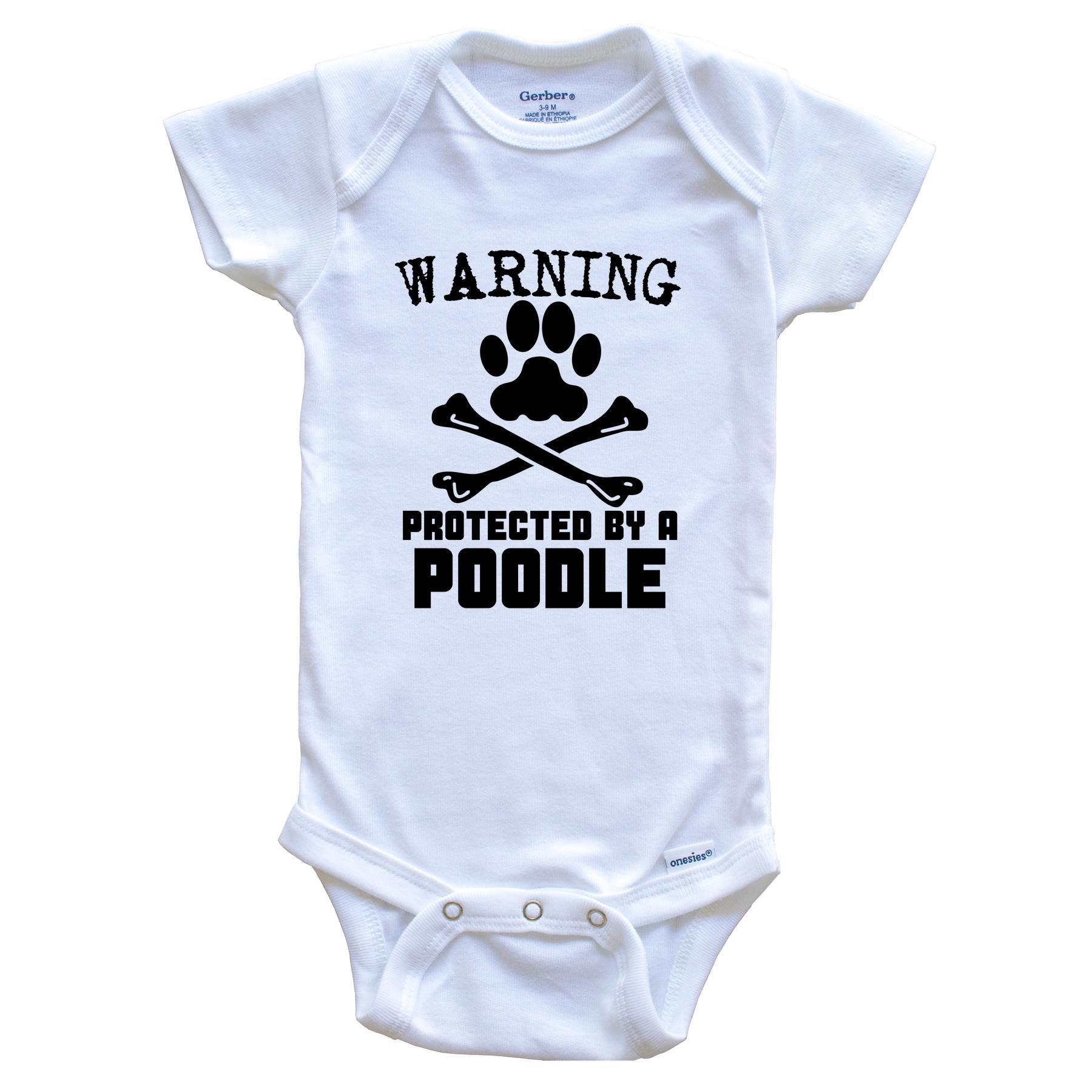 Warning Protected By A Poodle Funny Baby Onesie