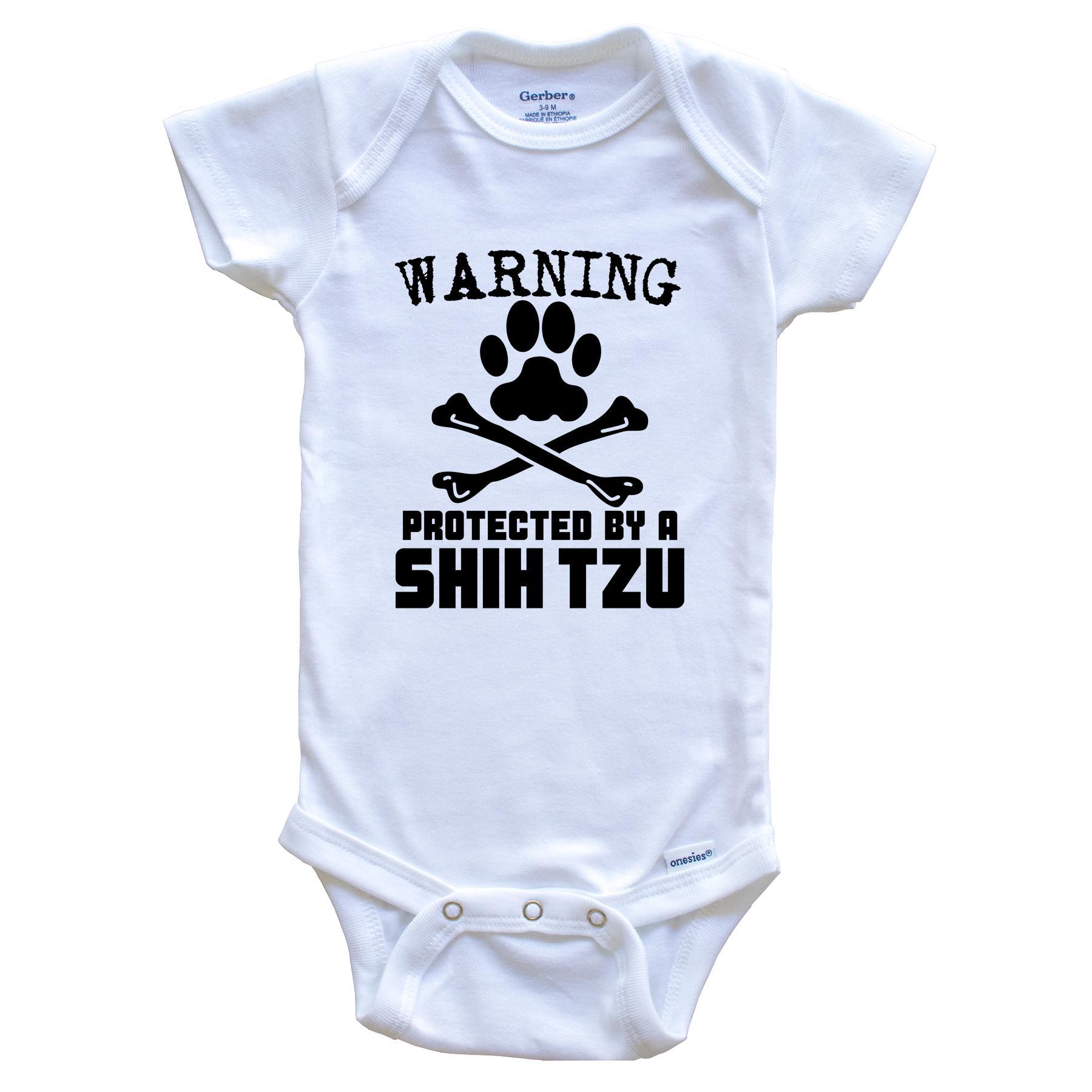 Warning Protected By A Shih Tzu Funny Baby Onesie