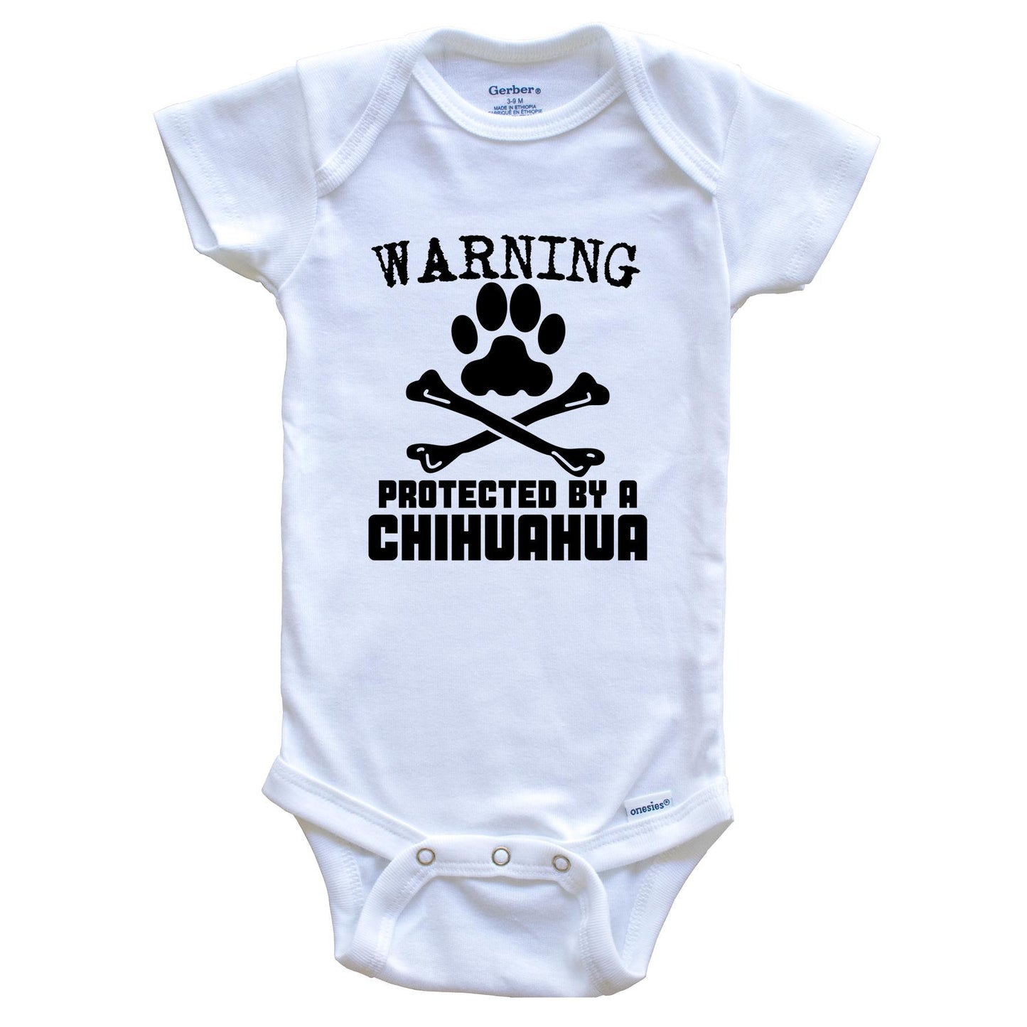 Warning Protected By A Chihuahua Funny Baby Onesie