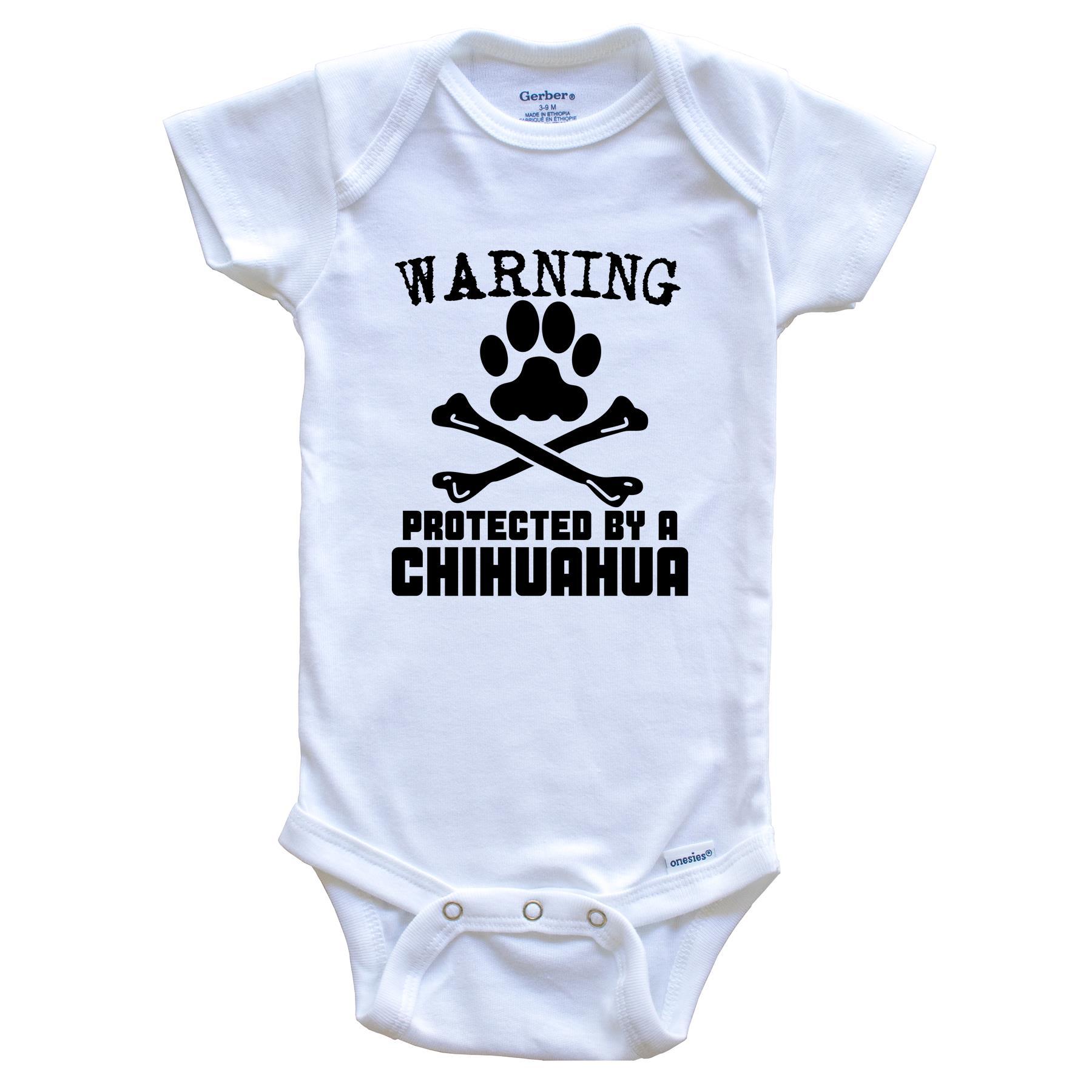 Warning Protected By A Chihuahua Funny Baby Onesie