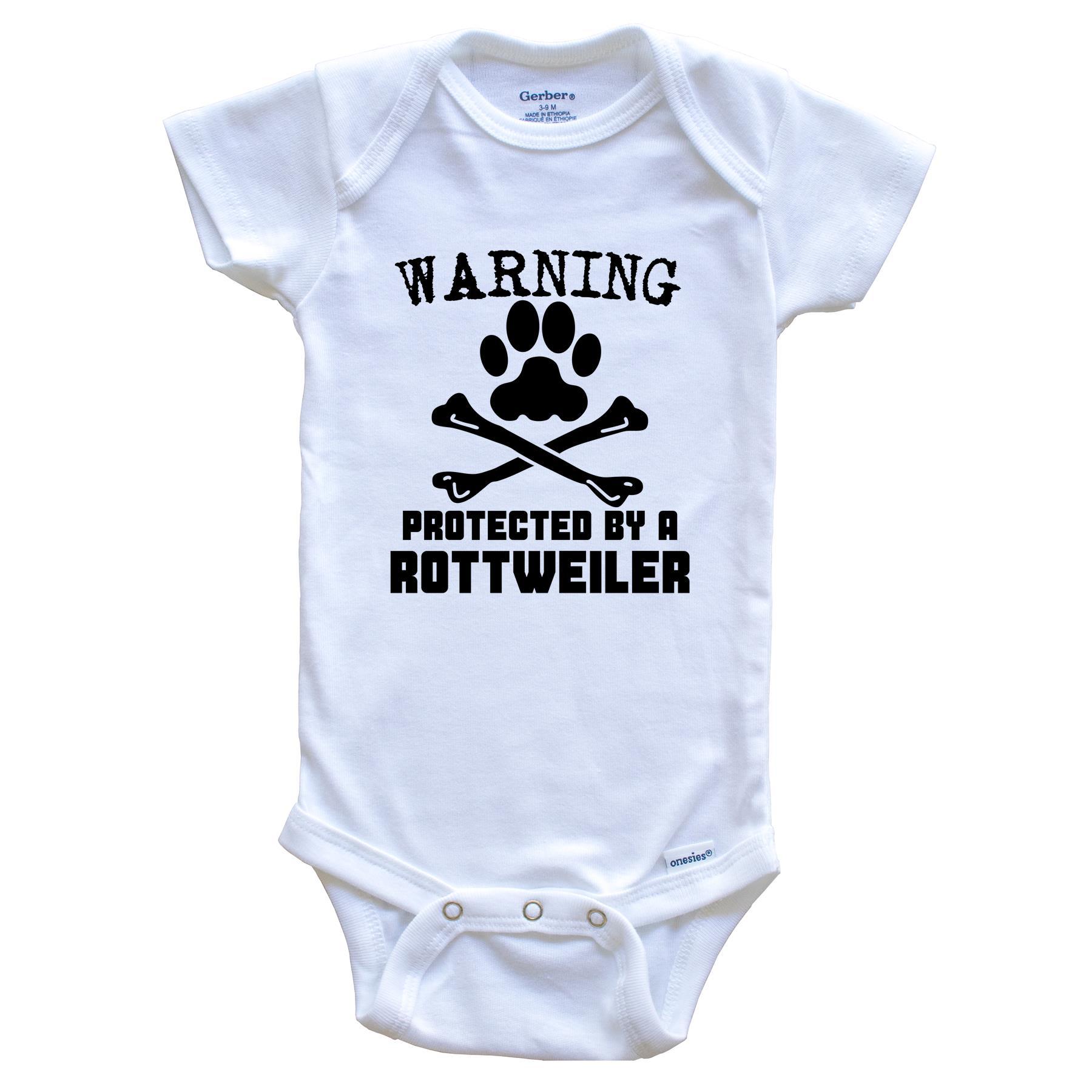 Warning Protected By A Rottweiler Funny Baby Onesie