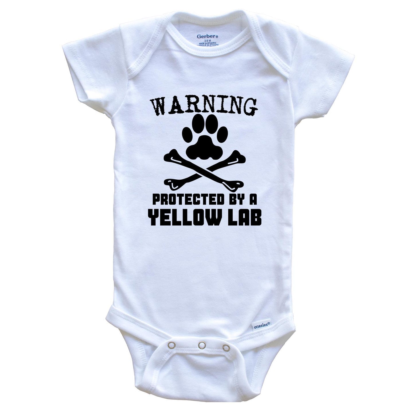 Warning Protected By A Yellow Lab Funny Baby Onesie