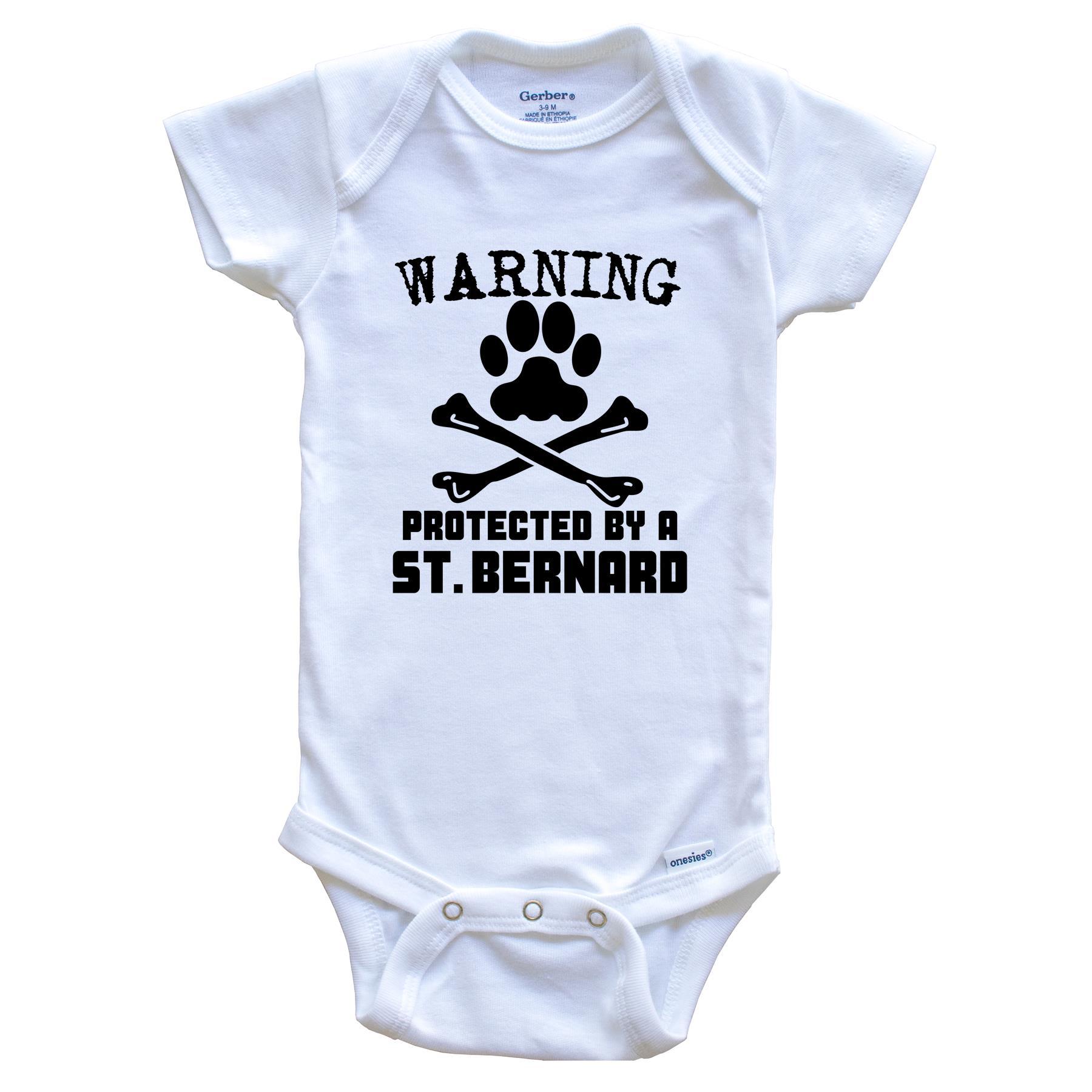 Warning Protected By A Saint Bernard Funny Baby Onesie
