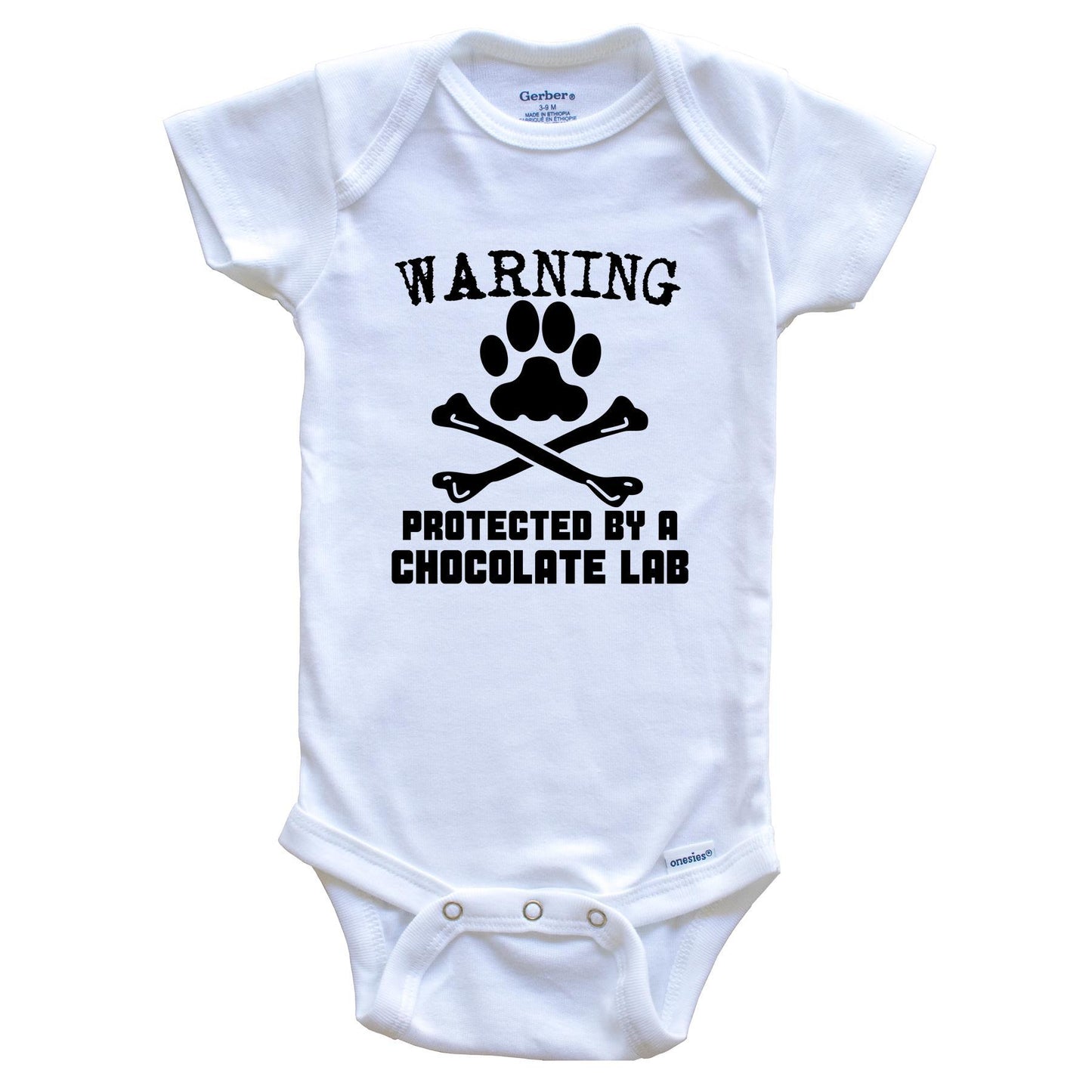 Warning Protected By A Chocolate Lab Funny Baby Onesie