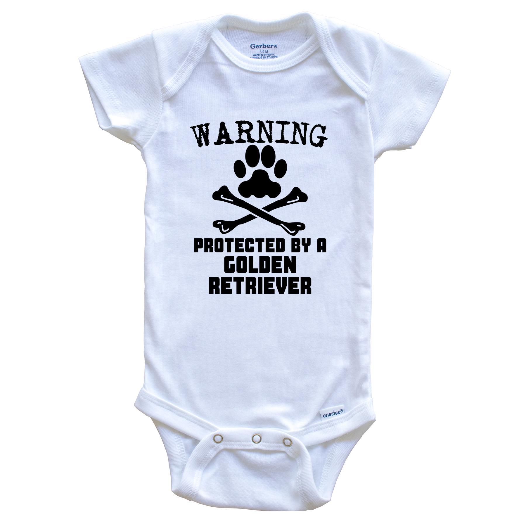 Warning Protected By A Golden Retriever Funny Baby Onesie