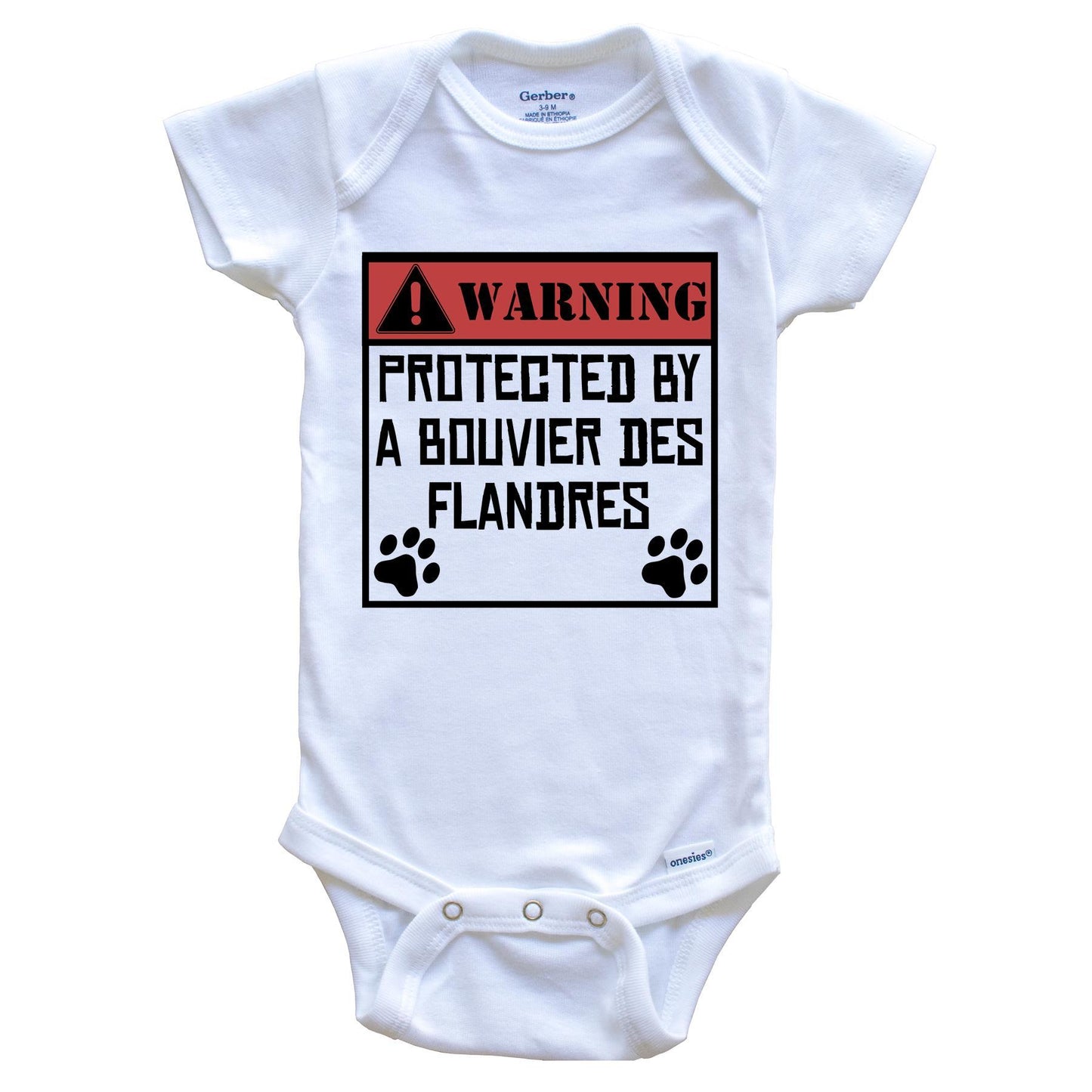 Warning Protected By A Bouvier des Flandres Funny Baby Onesie