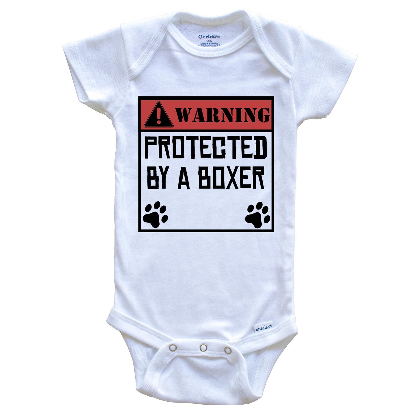 Warning Protected By A Boxer Funny Baby Onesie