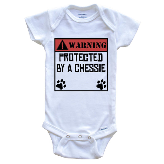 Warning Protected By A Chessie Funny Baby Onesie