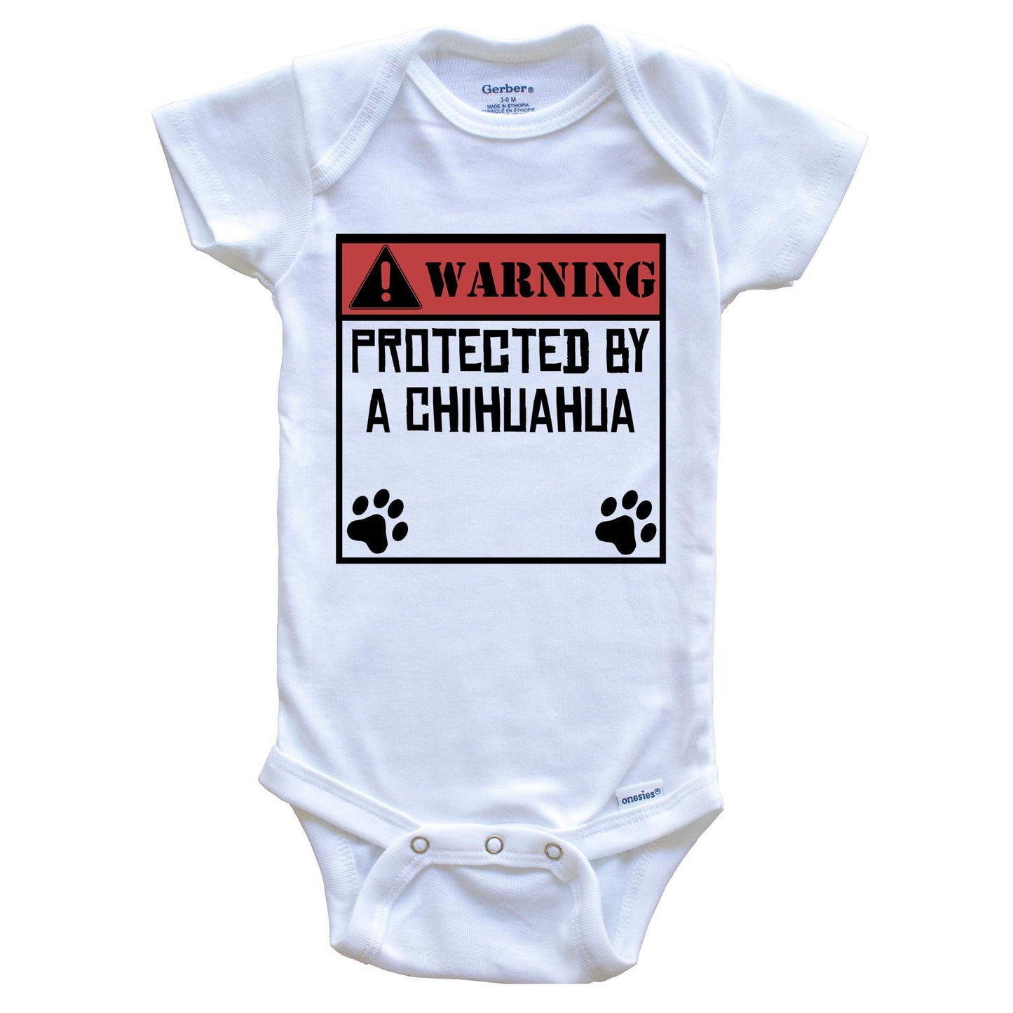 Warning Protected By A Chihuahua Funny Baby Onesie