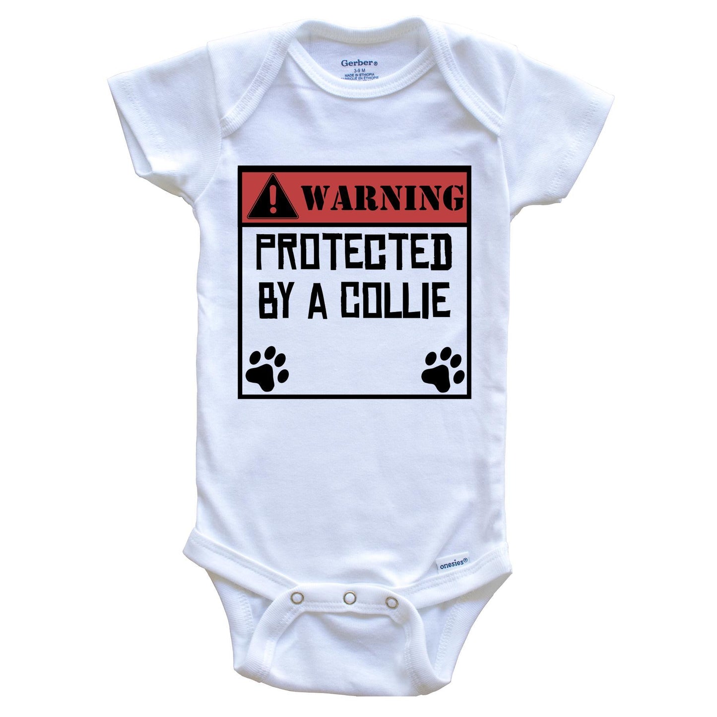 Warning Protected By A Collie Funny Baby Onesie