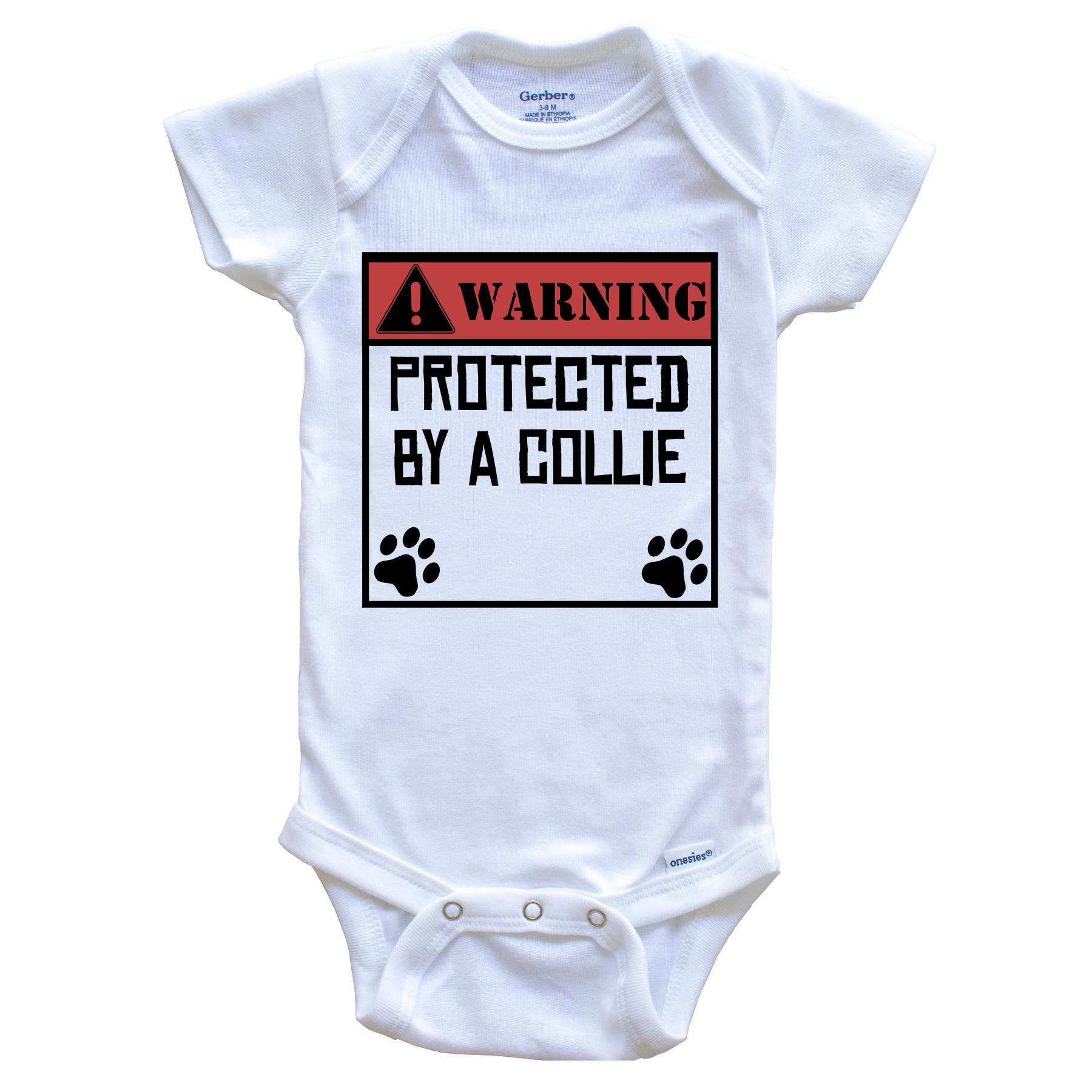 Warning Protected By A Collie Funny Baby Onesie