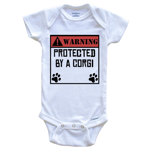 Warning Protected By A Corgi Funny Baby Onesie