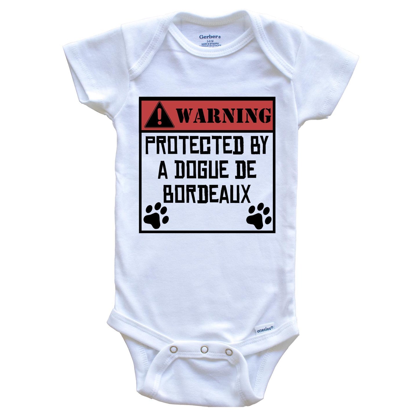 Warning Protected By A Dogue de Bordeaux Funny Baby Onesie