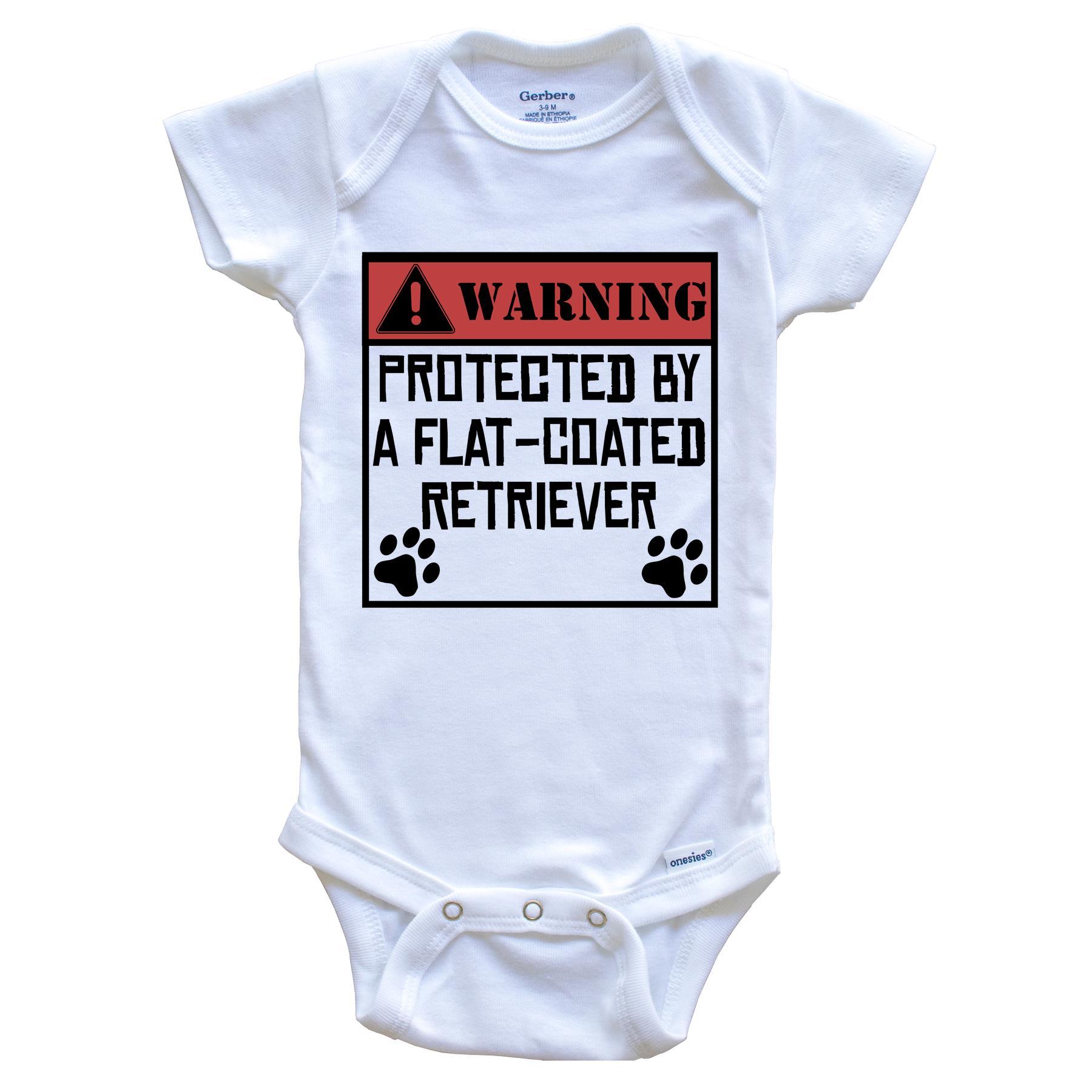 Warning Protected By A Flat-Coated Retriever Funny Baby Onesie