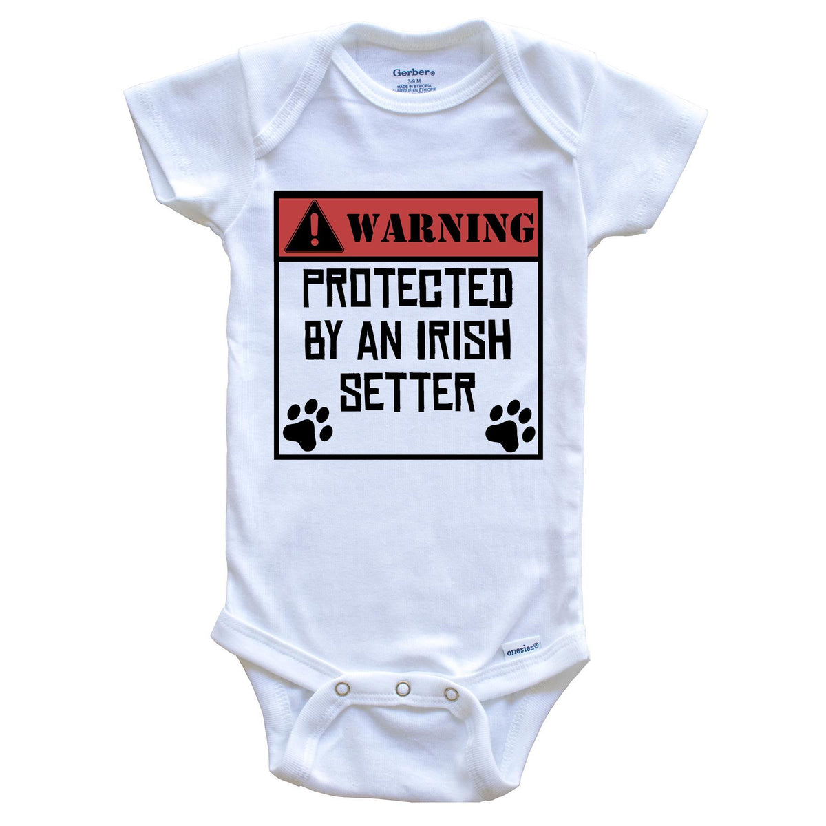 Warning Protected By An Irish Setter Funny Baby Onesie