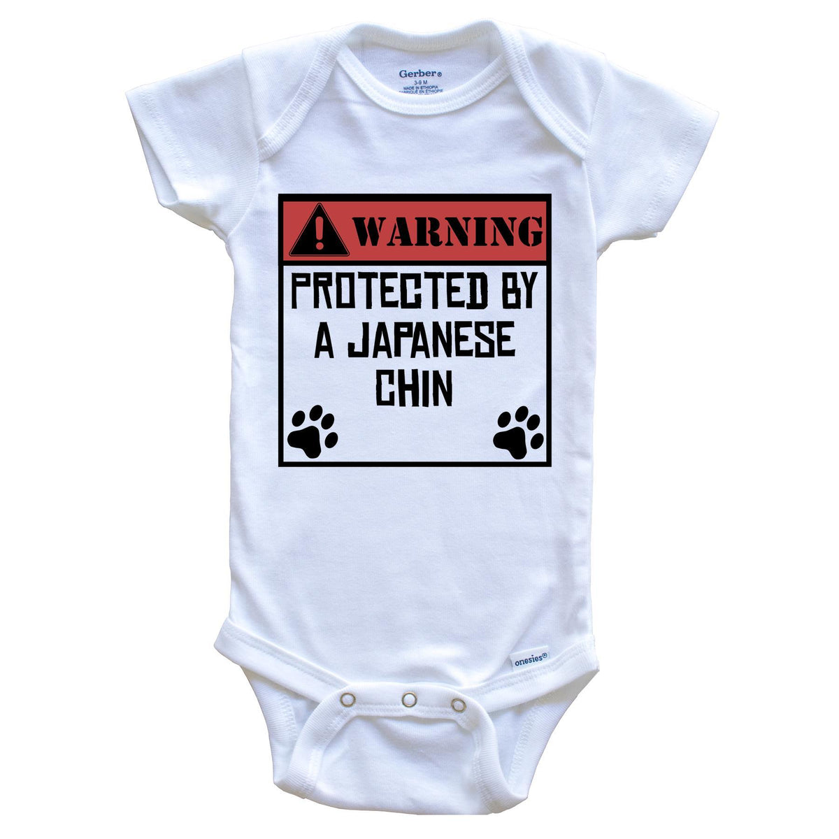 Warning Protected By A Japanese Chin Funny Baby Onesie