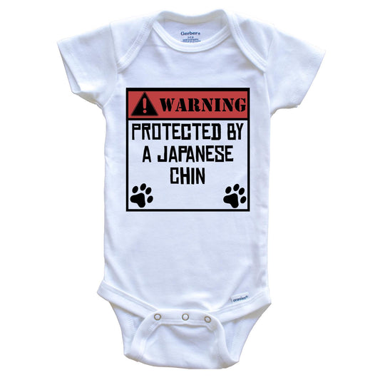 Warning Protected By A Japanese Chin Funny Baby Onesie