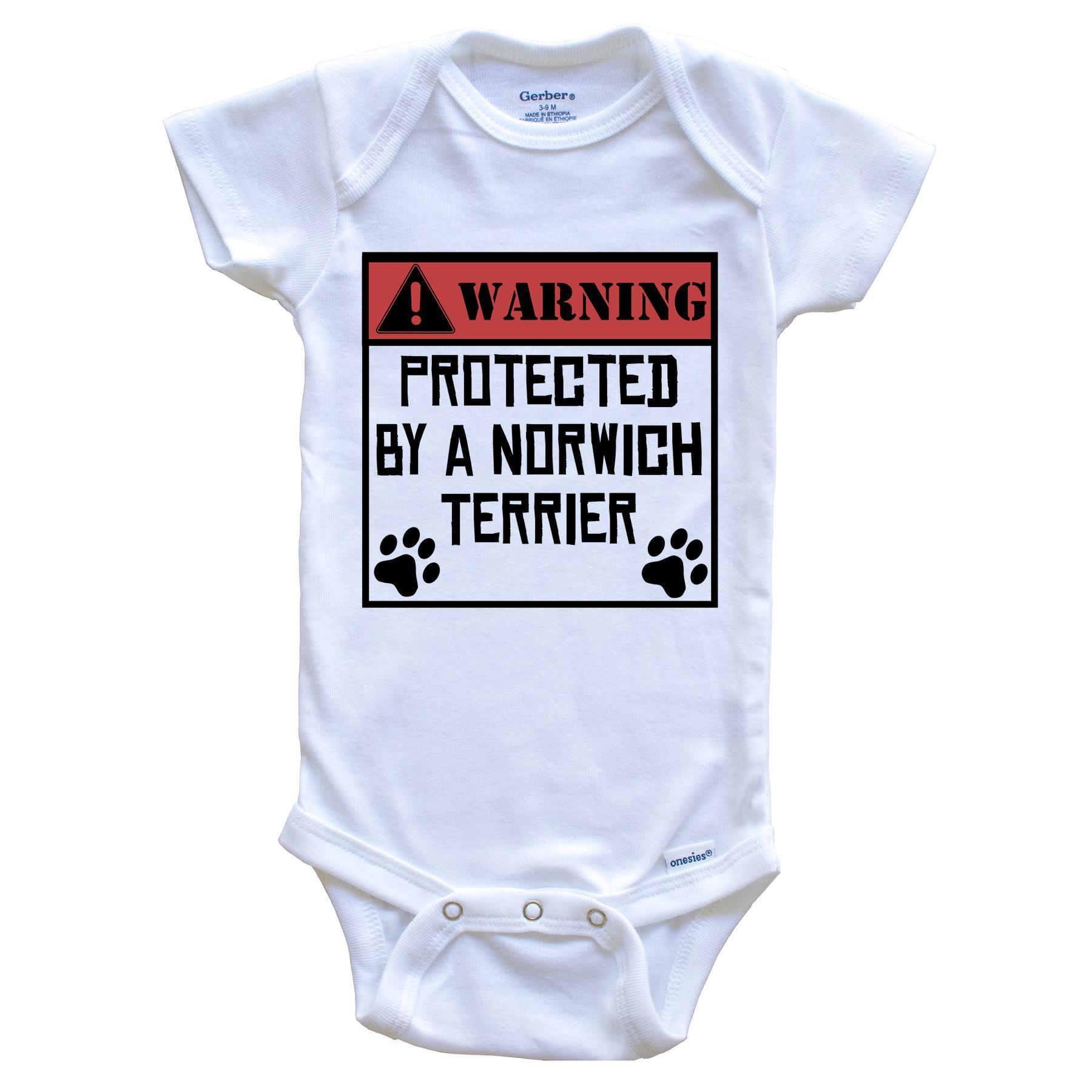 Warning Protected By A Norwich Terrier Funny Baby Onesie