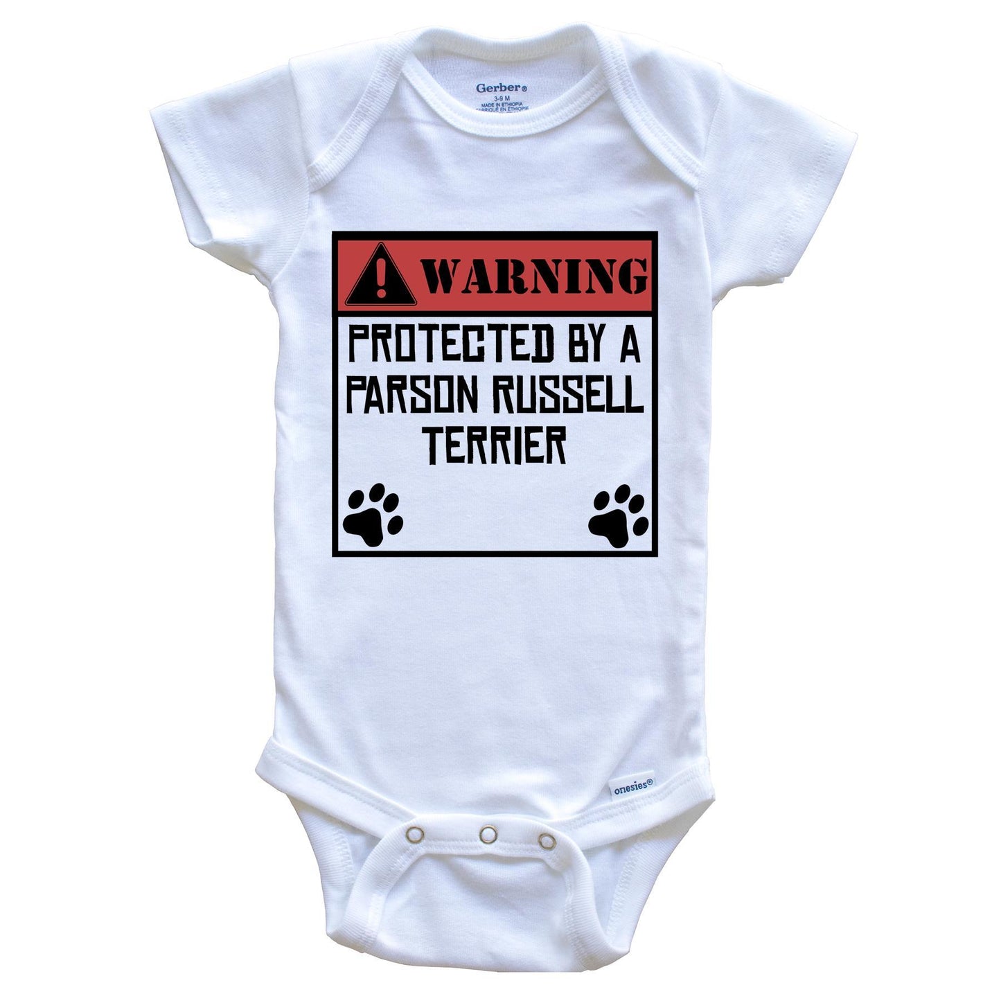 Warning Protected By A Parson Russell Terrier Funny Baby Onesie