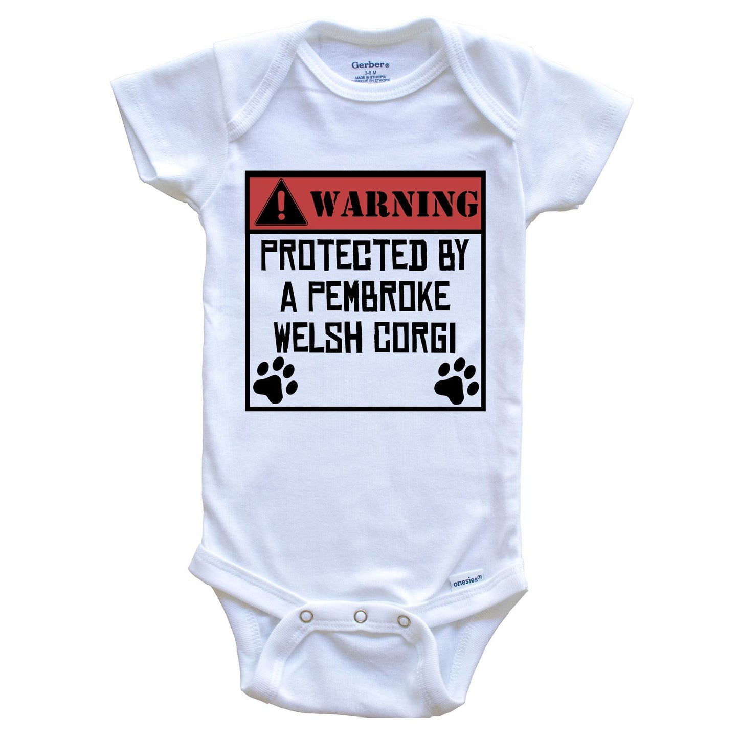 Warning Protected By A Pembroke Welsh Corgi Funny Baby Onesie