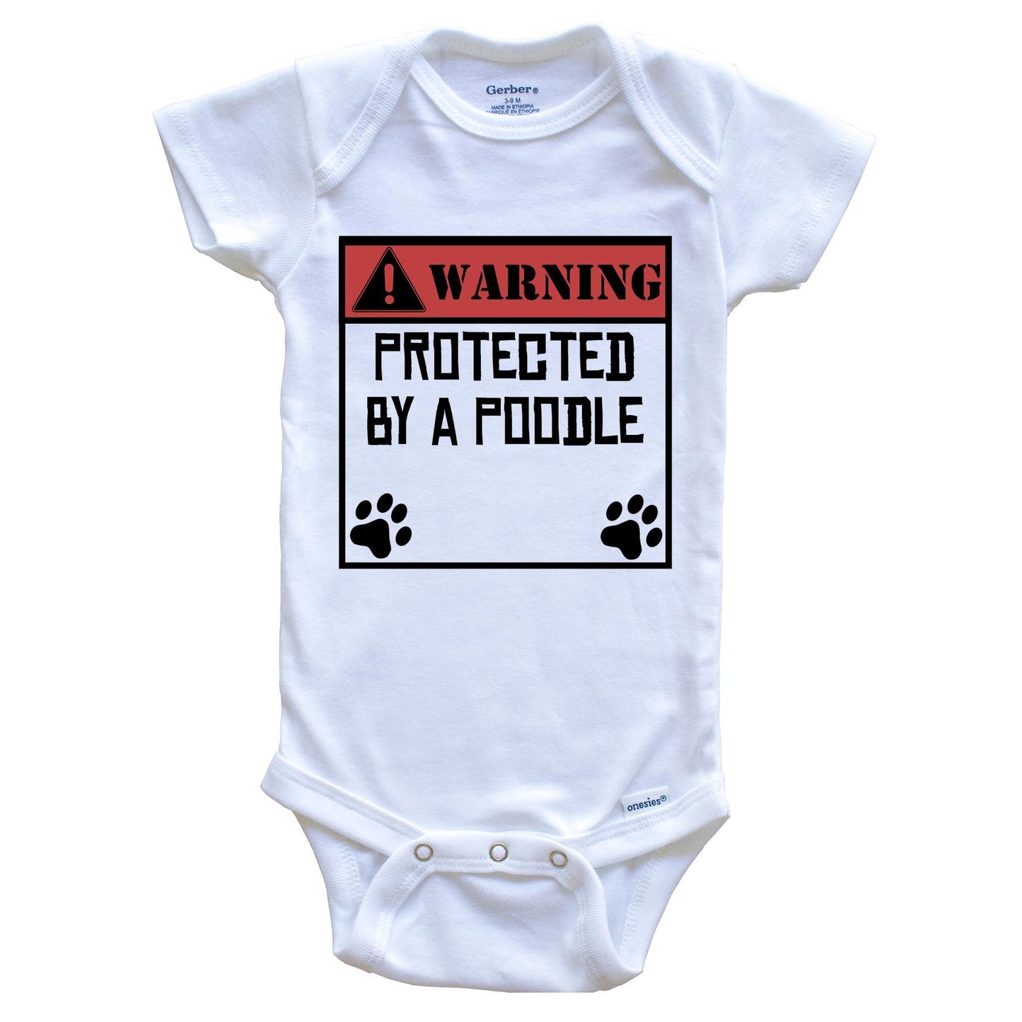 Warning Protected By A Poodle Funny Baby Onesie
