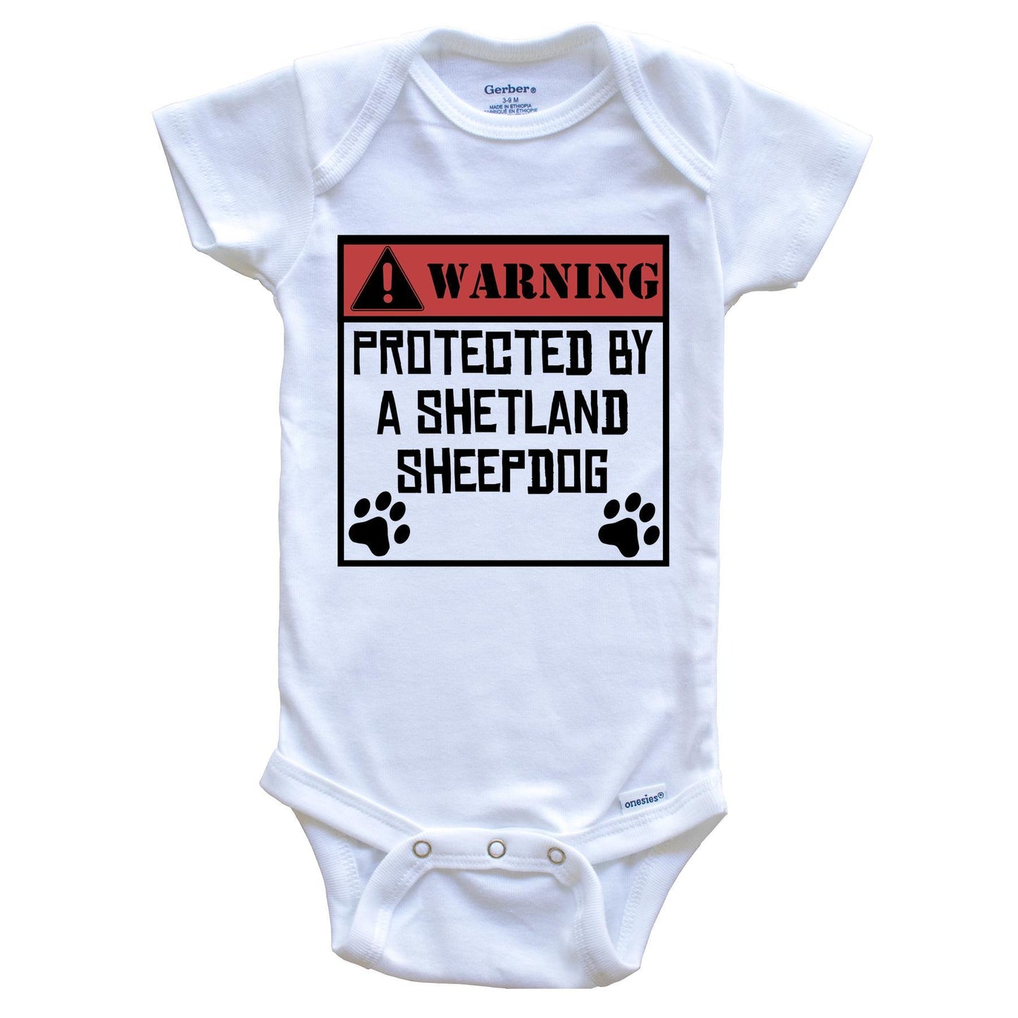 Warning Protected By A Shetland Sheepdog Funny Baby Onesie