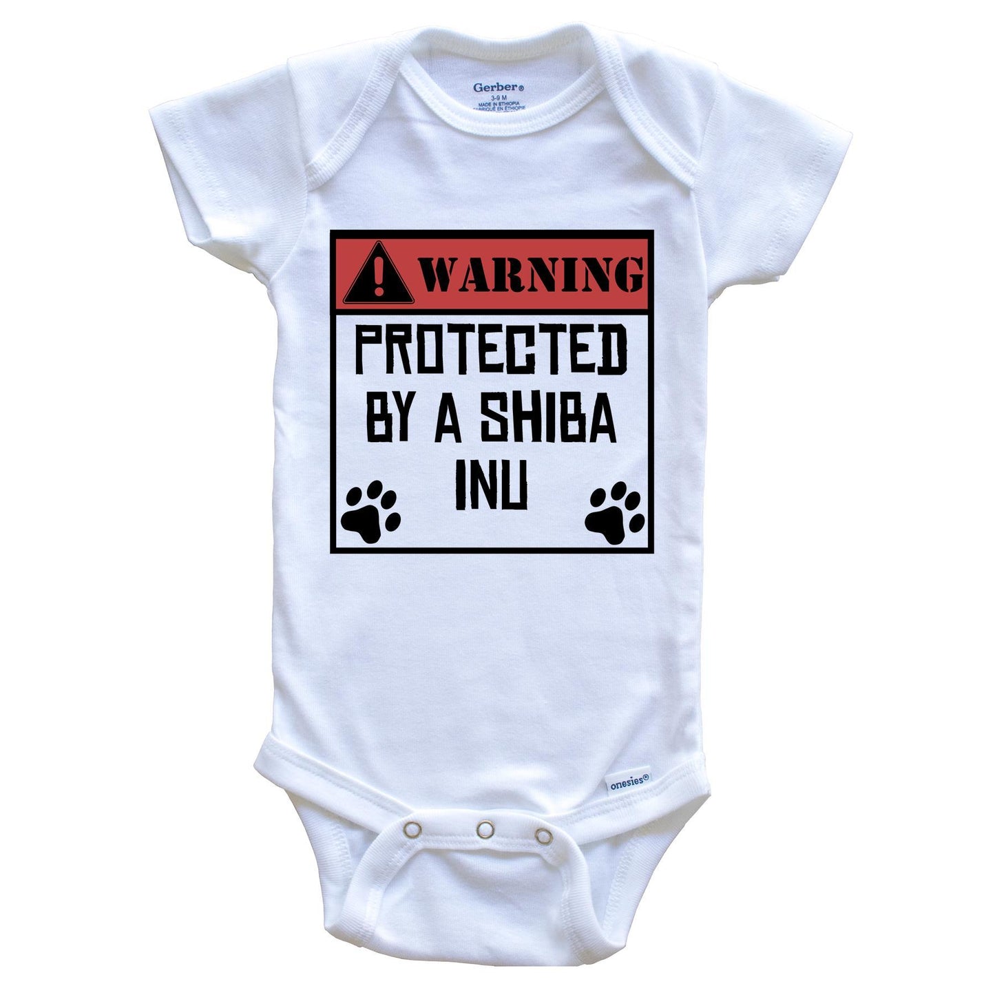 Warning Protected By A Shiba Inu Funny Baby Onesie