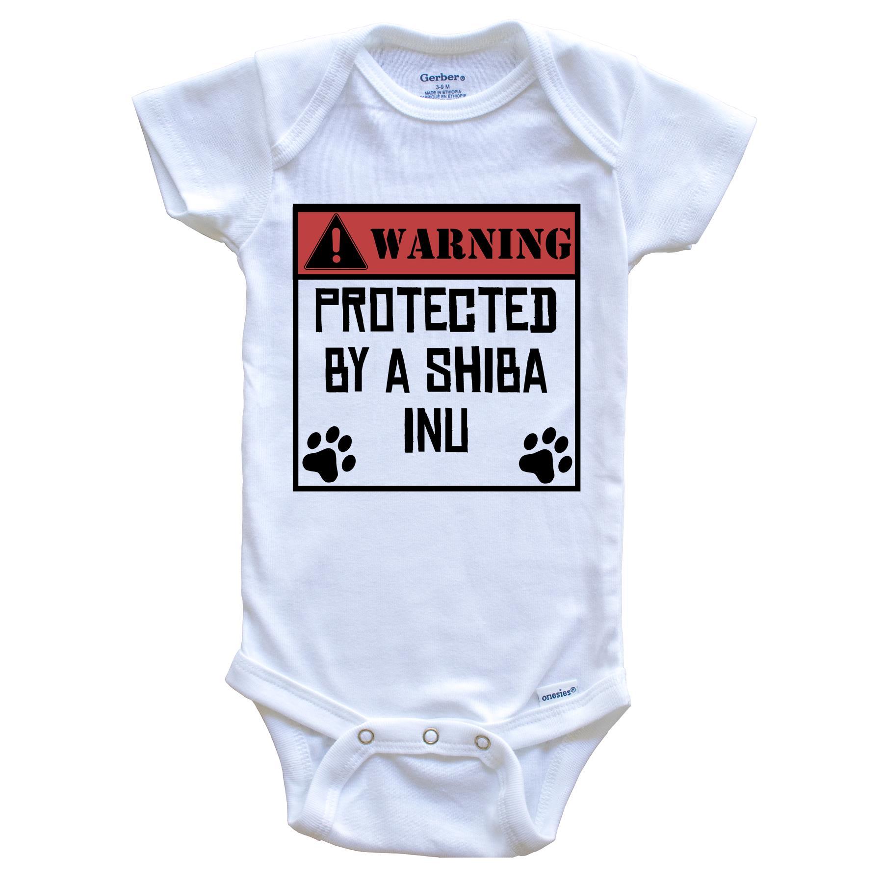 Warning Protected By A Shiba Inu Funny Baby Onesie