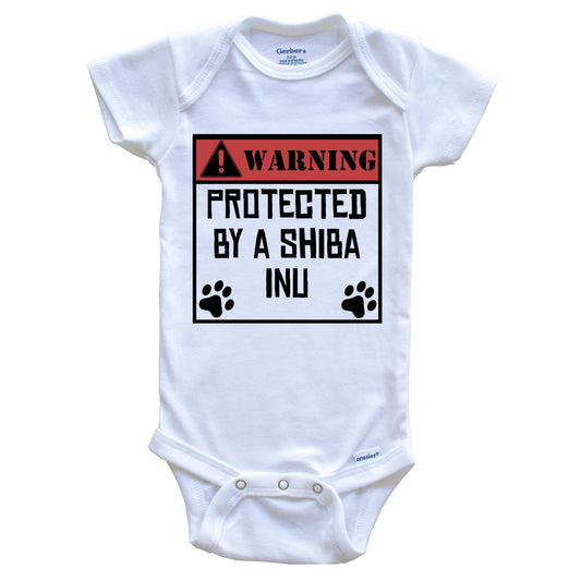Warning Protected By A Shiba Inu Funny Baby Onesie