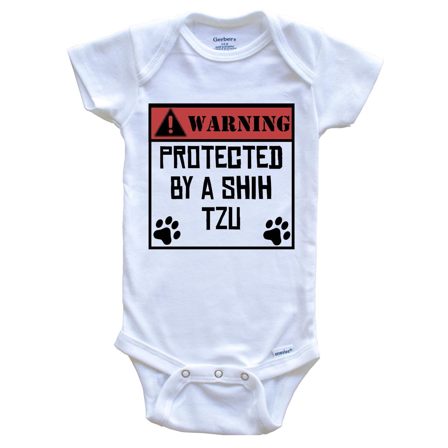 Warning Protected By A Shih Tzu Funny Baby Onesie