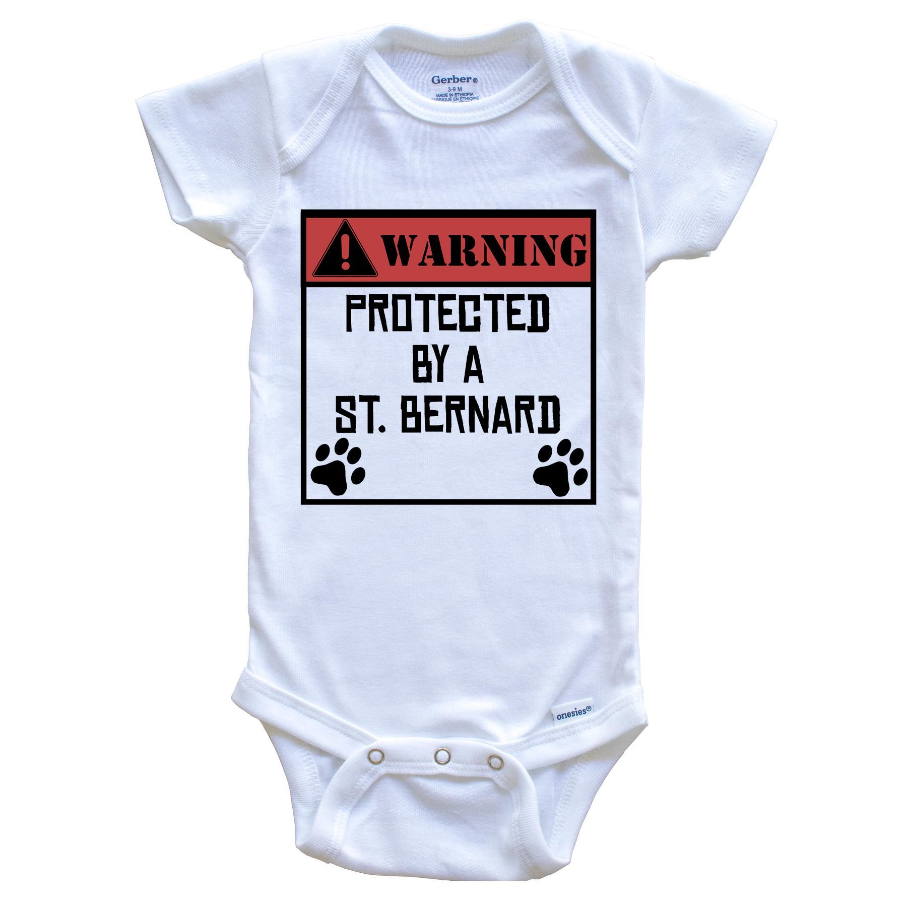 Warning Protected By A St. Bernard Funny Baby Onesie