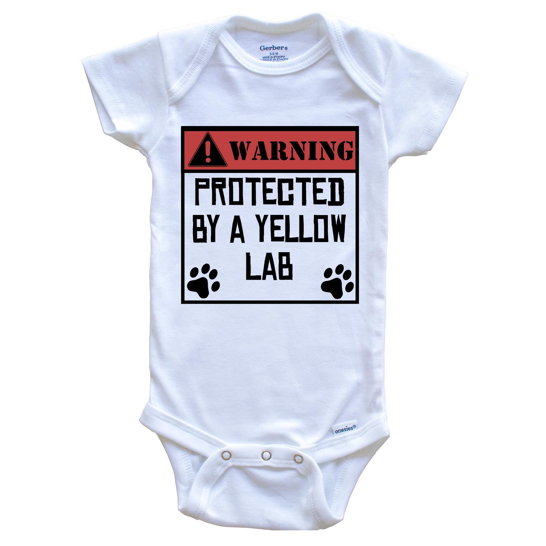 Warning Protected By A Yellow Lab Funny Baby Onesie