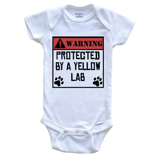 Warning Protected By A Yellow Lab Funny Baby Onesie