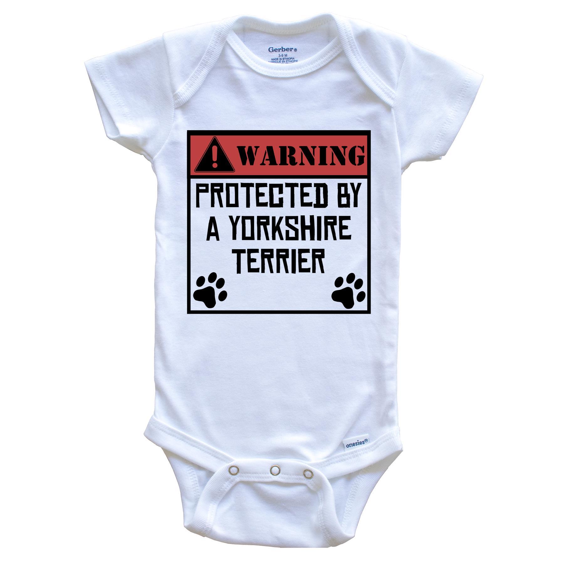 Warning Protected By A Yorkshire Terrier Funny Baby Onesie