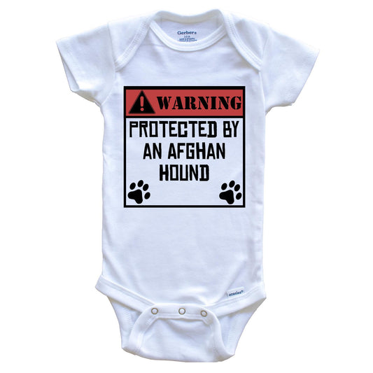 Warning Protected By An Afghan Hound Funny Baby Onesie