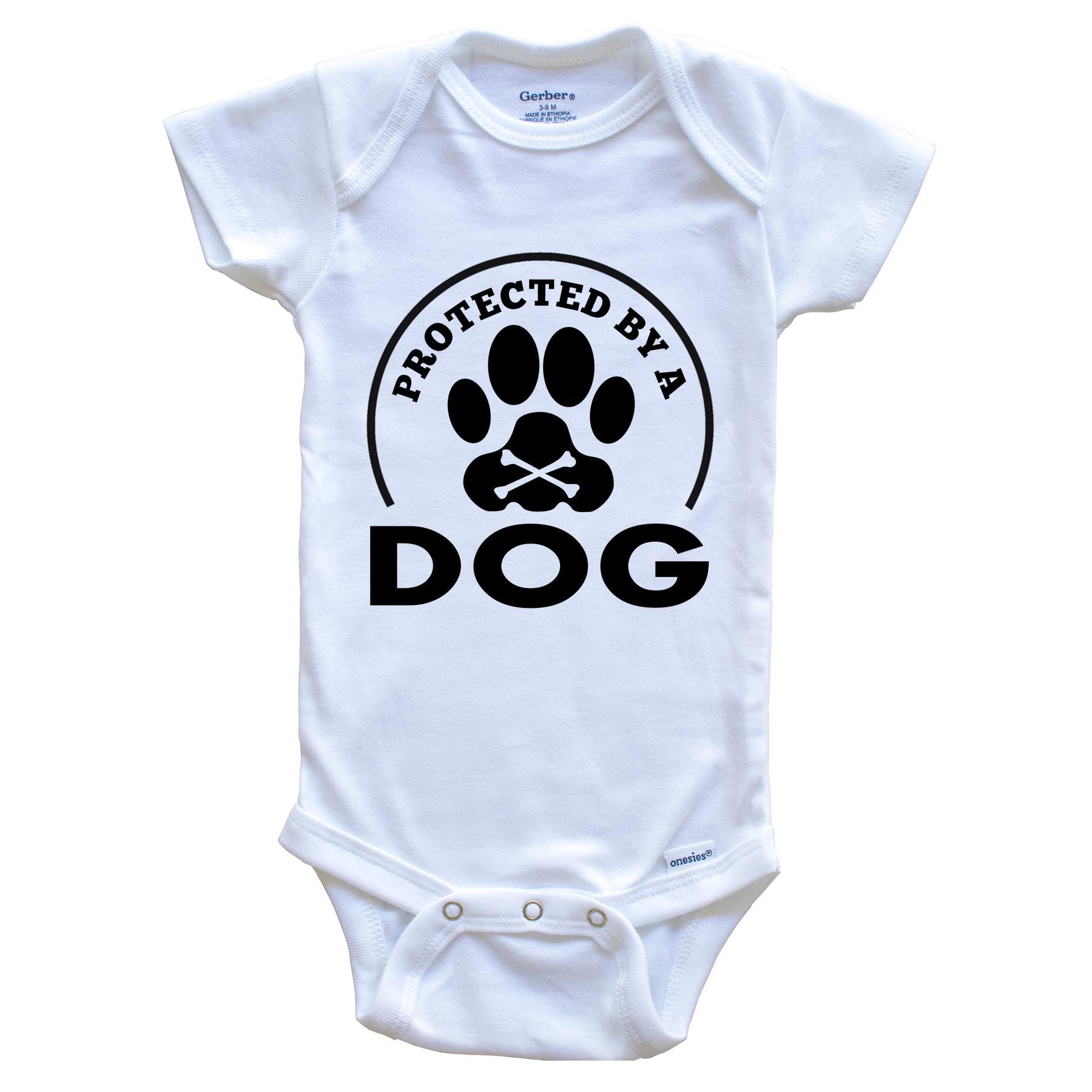 Protected By A Dog Funny Baby Onesie