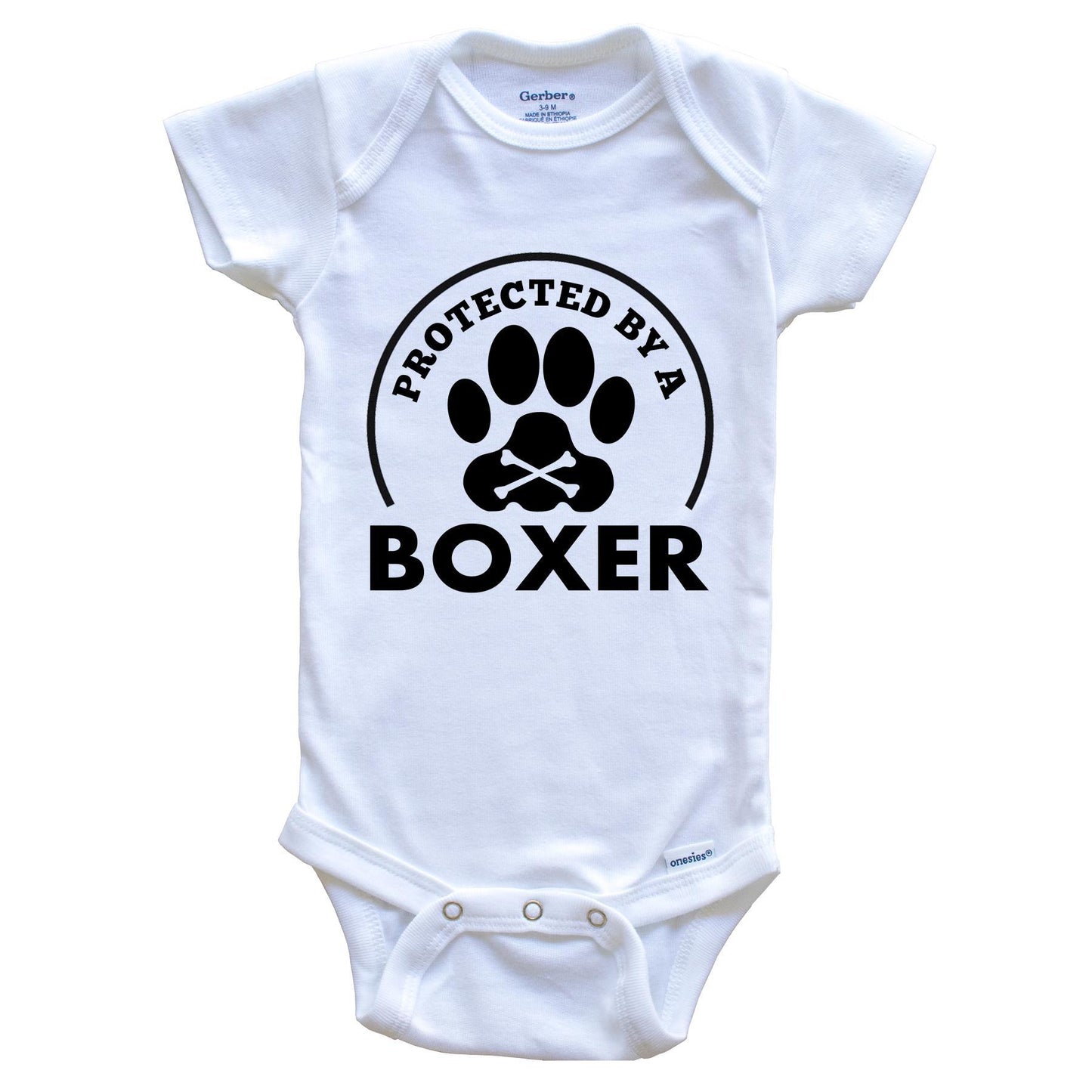 Protected By A Boxer Funny Baby Onesie