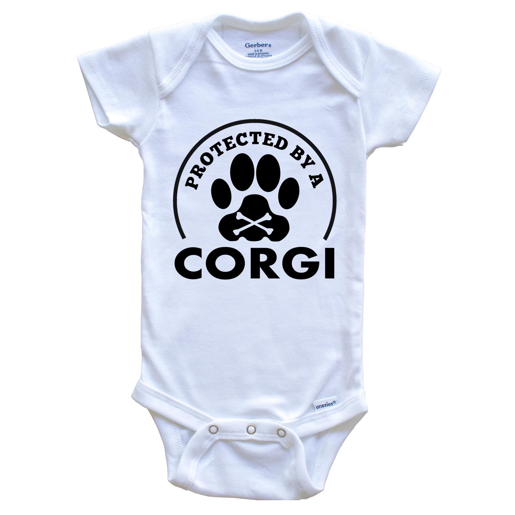 Protected By A Corgi Funny Baby Onesie