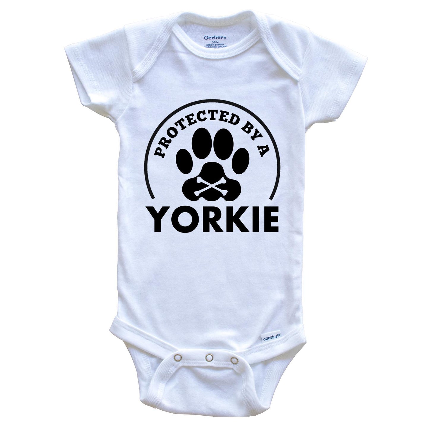 Protected By A Yorkie Funny Baby Onesie